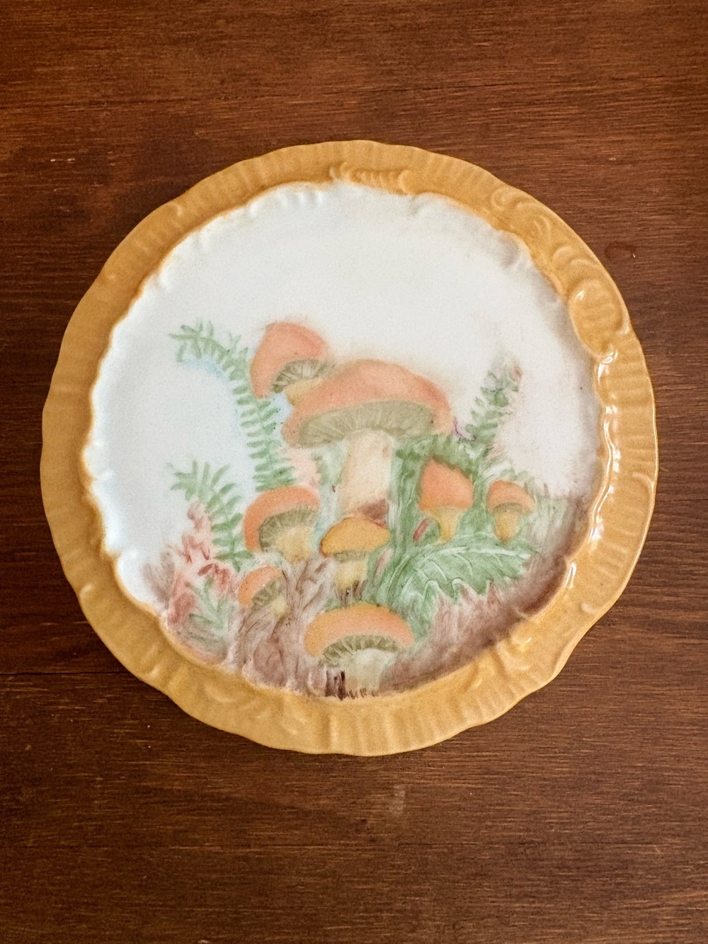 Vintage 1975 Hand Painted Mushroom Decorator Plate Signed Lea Garrett 6"